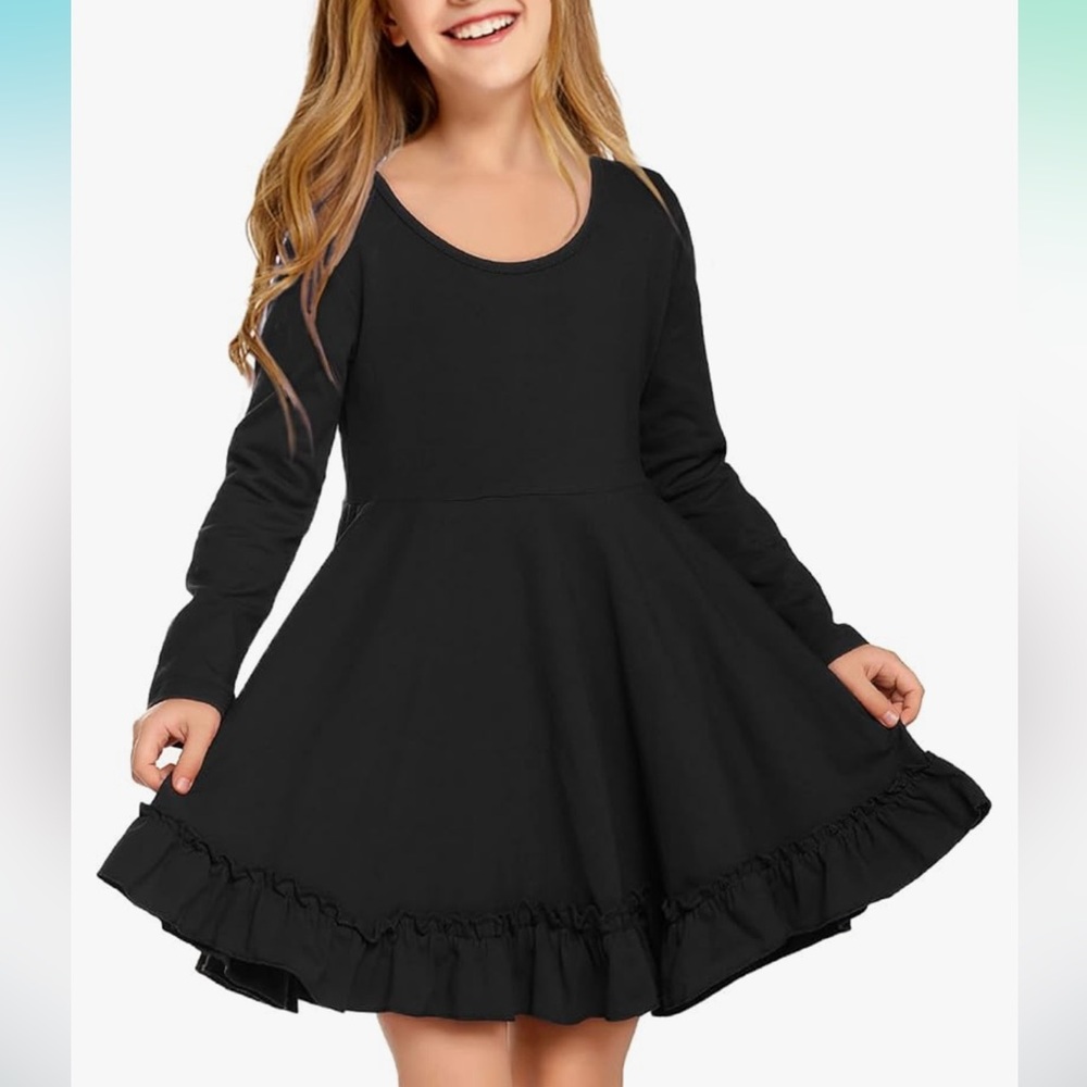 Arshiner Girls Long Sleeve A Line Twirly Skater Dress with Pockets